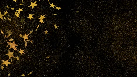 animation of 2024 text in gold, exploding with floating new year gold stars in night sky