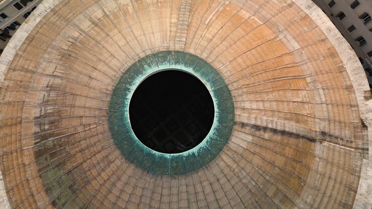 Beautiful Orbiting Drone Shot Above Pantheon's Oculus in Rome, Italy