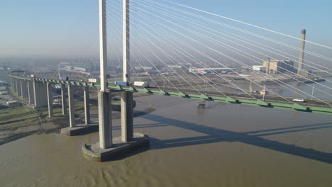 aerial view of the qe2 dartford crossing on the river thames linking kent to essex in the uk