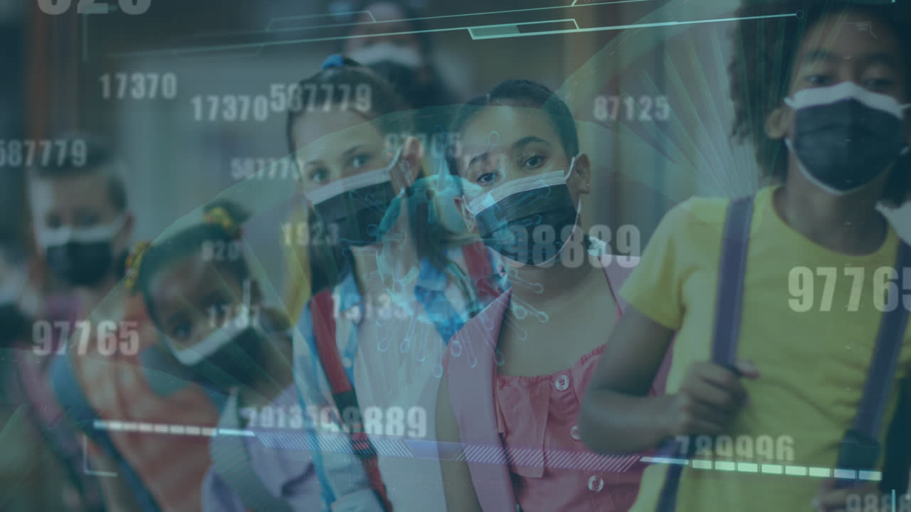 Animation of covid 19 data over school children in face masks