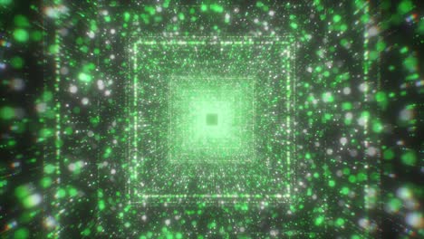 túnel verde abstracto con partículas