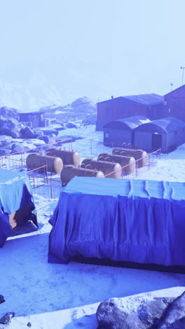 frozen landscape showcases a remote settlement amidst icy terrain