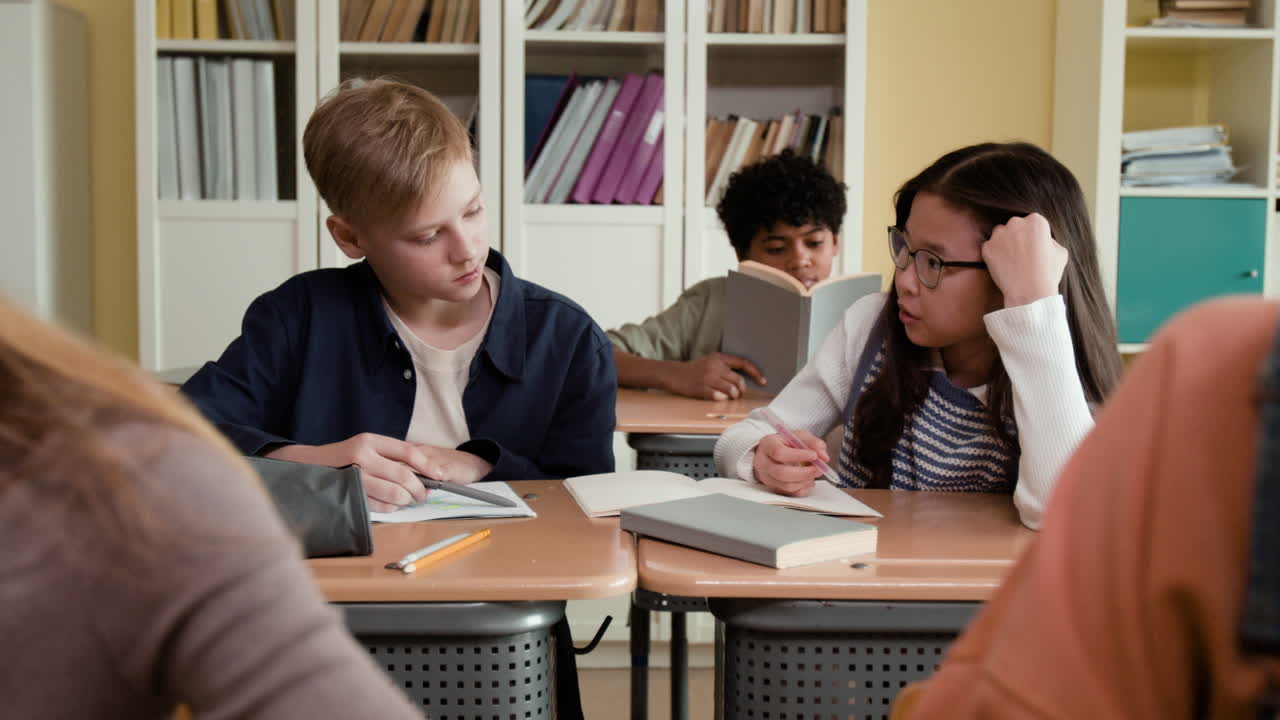 Students learning and collaborating in a classroom