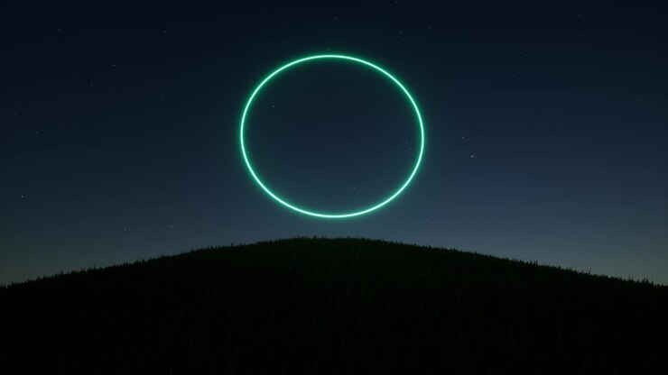 Portal ring neon on starry night sky Space landscape 4k