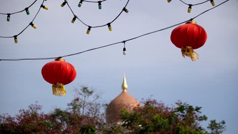 red chinese lantern decoration with muslim building architecture