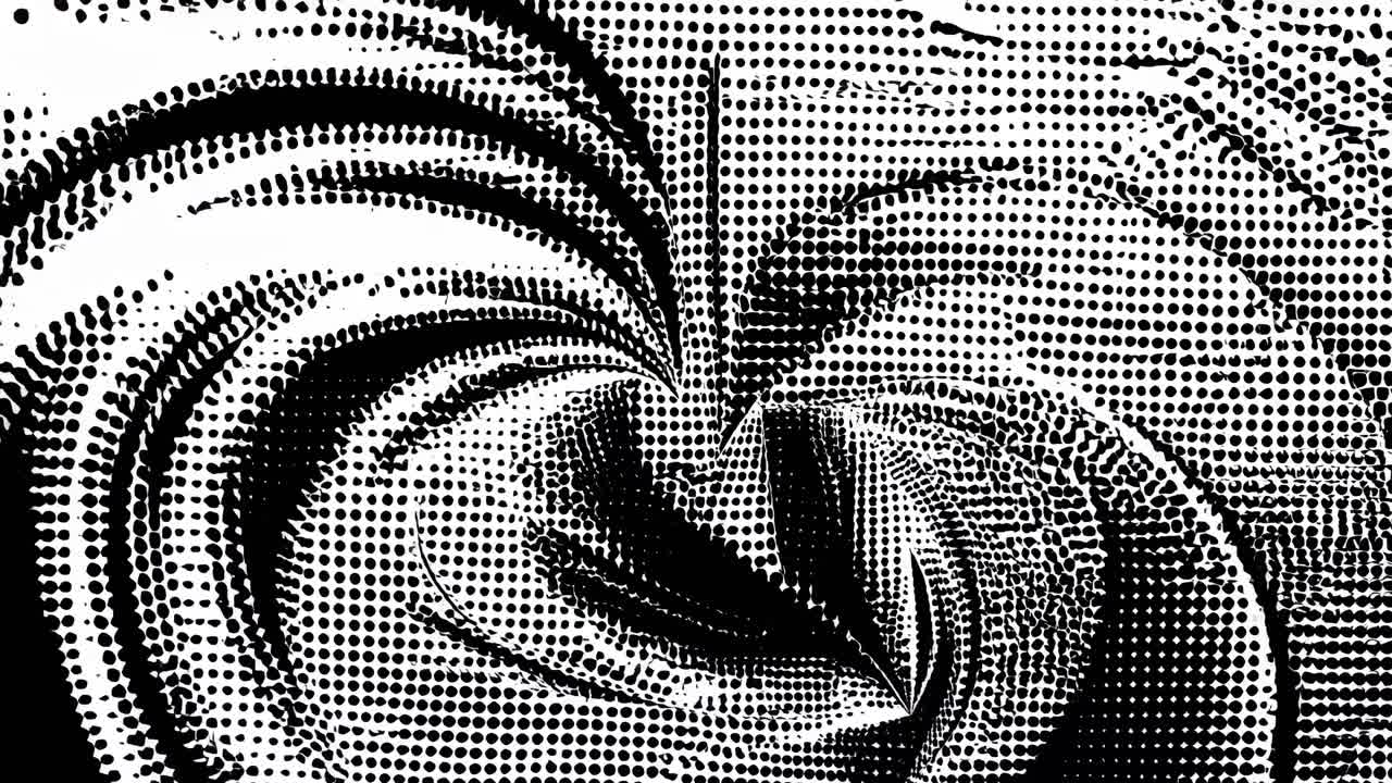 Halftone effect of a woman's eye, showcasing intricate details. The eye is central, with halftone