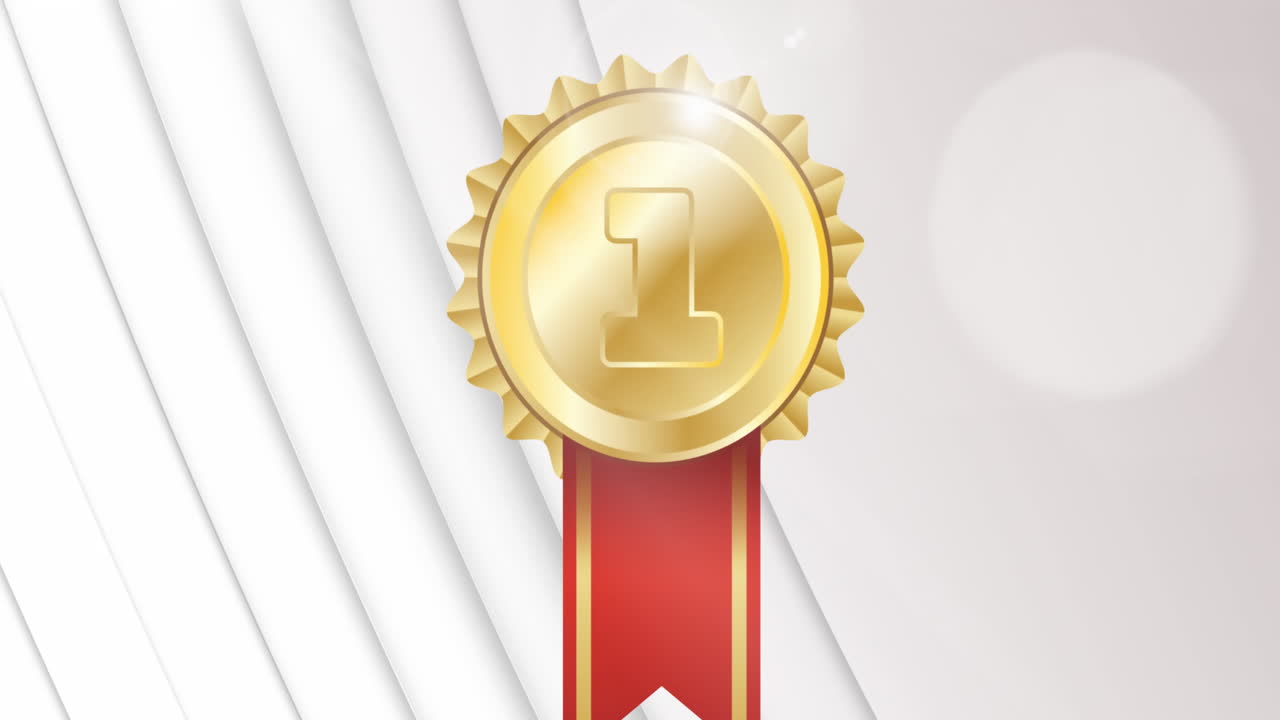animación del número uno en la medalla de oro sobre rayas blancas
