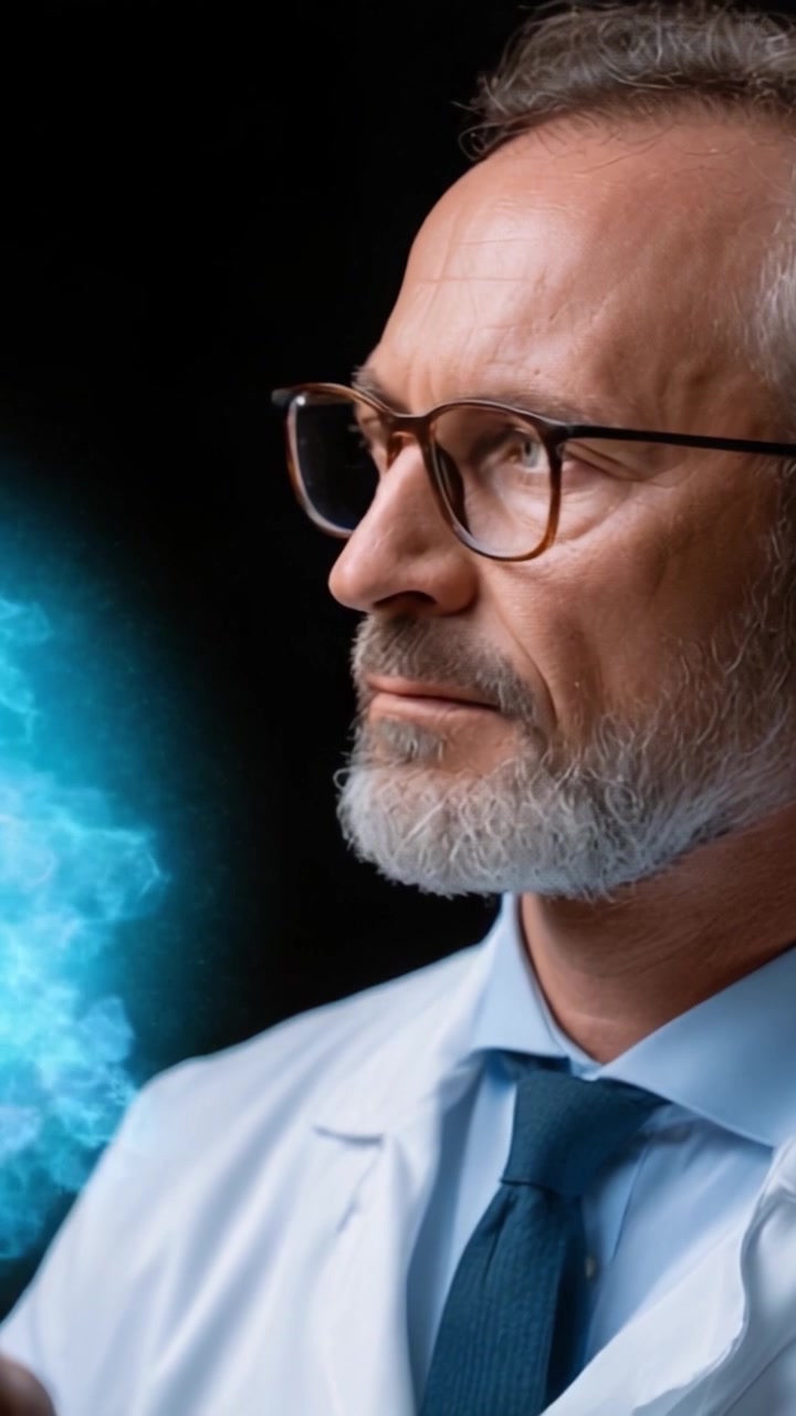 Uno scienziato riflessivo che sfrutta l'energia: un viaggio di trasformazione nel regno dell'innovazione e della scoperta con rappresentazione visiva della potenza.