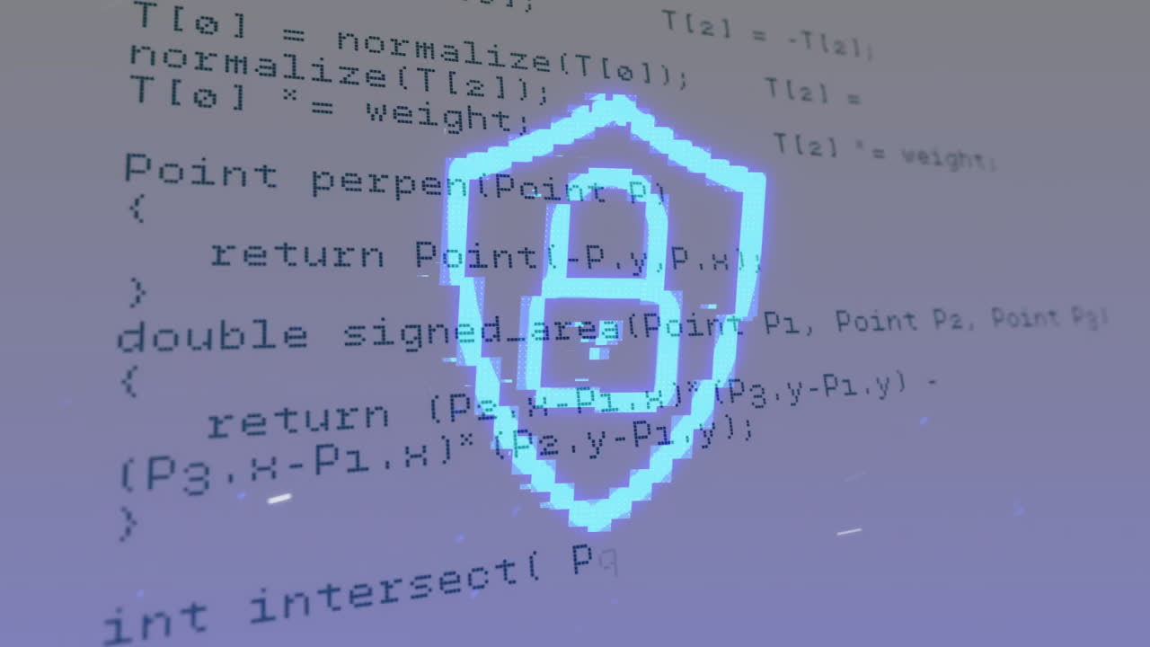 animación de bloqueo y escudo sobre fondo de código de computadora para seguridad