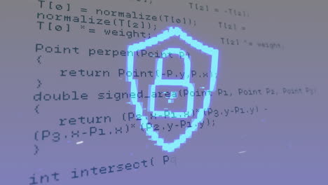lock and shield animation over computer code background for security