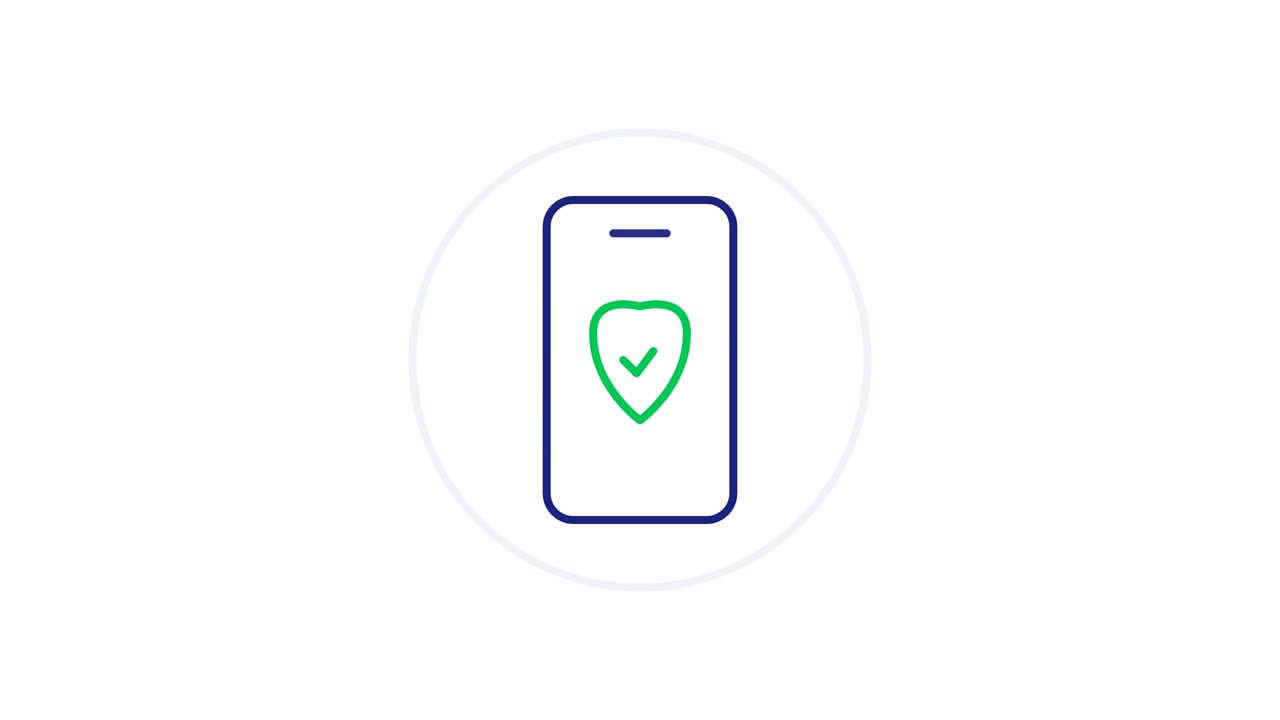 Icona Animata di Smartphone con Scudo di Sicurezza e Segno di Spunta