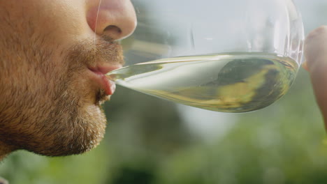 man tasting white wine outdoors