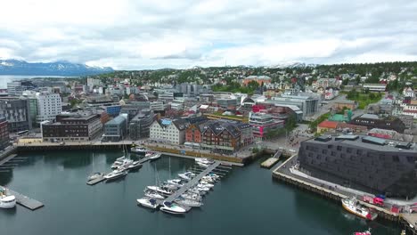 tromso, norway aerial footage. tromso is considered the northernmost city in the world with a population above 50000.
