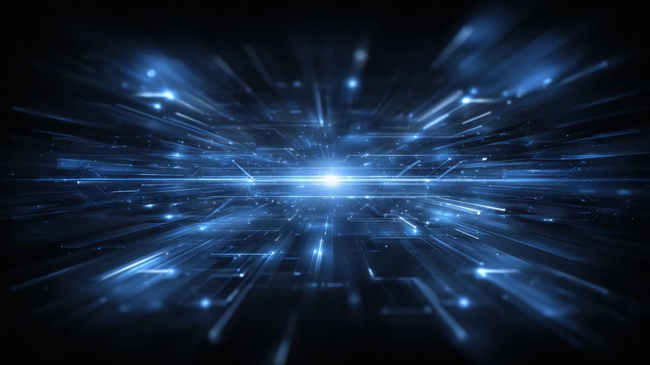 An Immersive Journey Through a Hypothetical Digital Universe of Lights and Lines, Highlighting the Dynamic Flow of Energy and Connectivity in a Futuristic Landscape