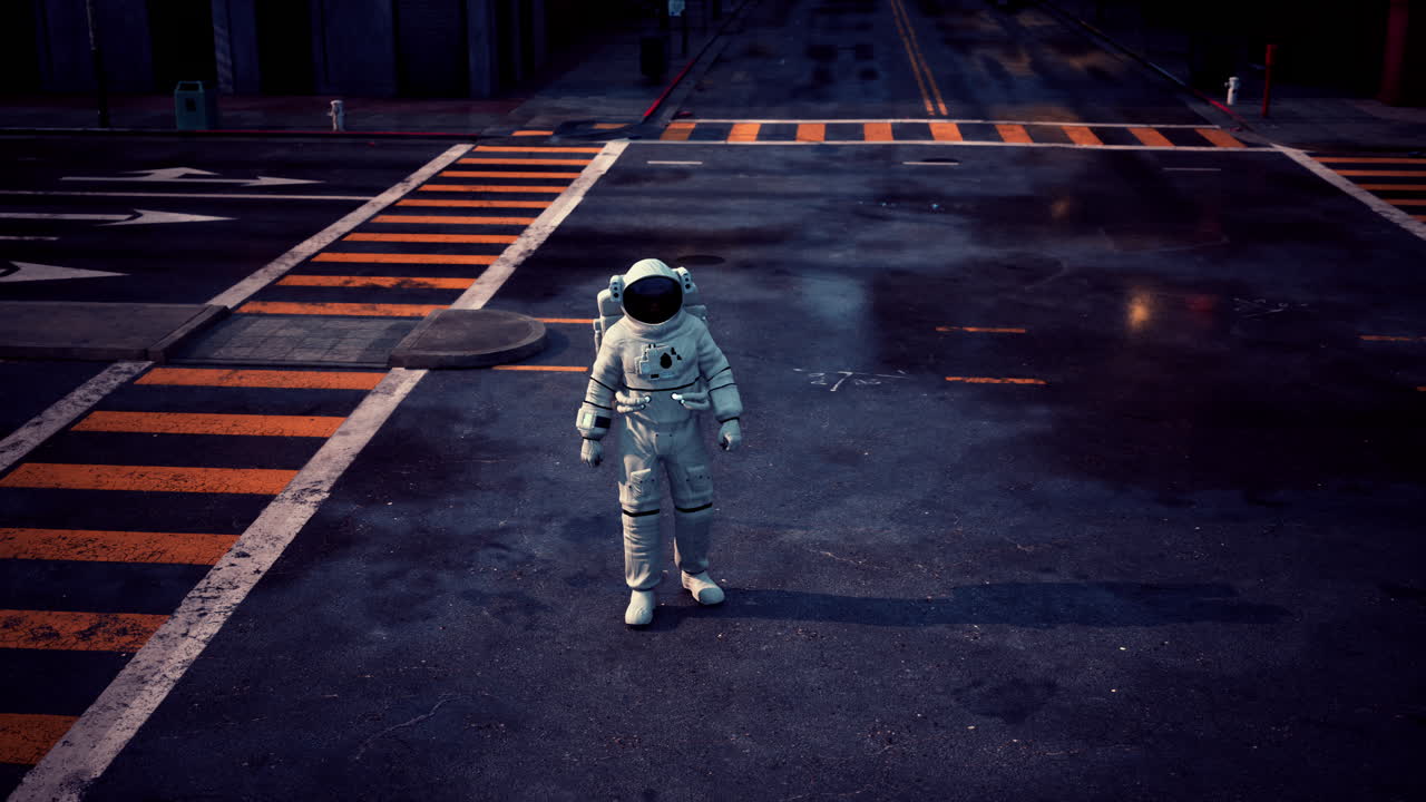 astronauta solitario en una ciudad desierta