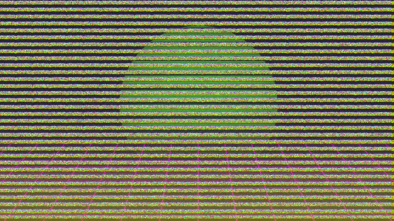 Animation of glitch interference over neon lines on black background