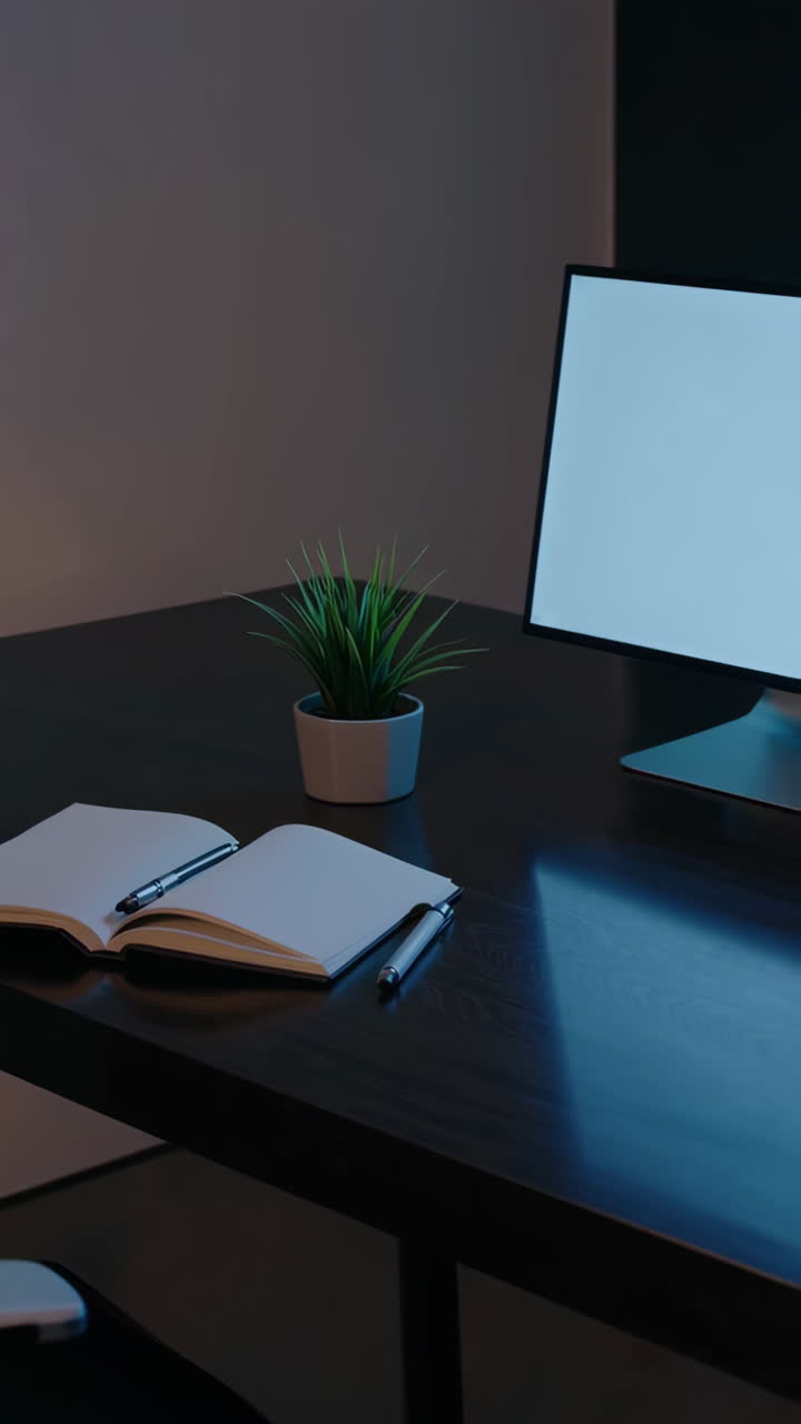 Espacio de trabajo moderno en oficina en casa por la noche