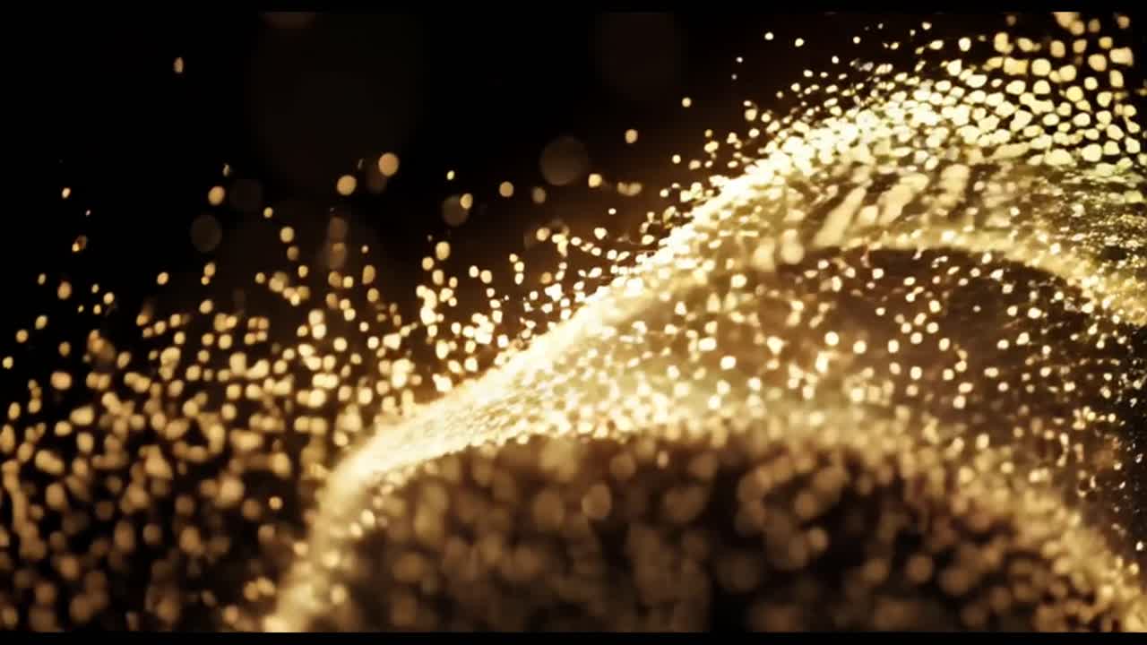 Particelle di Glitter Dorato Astratto che Scorre su uno Sfondo Scuro