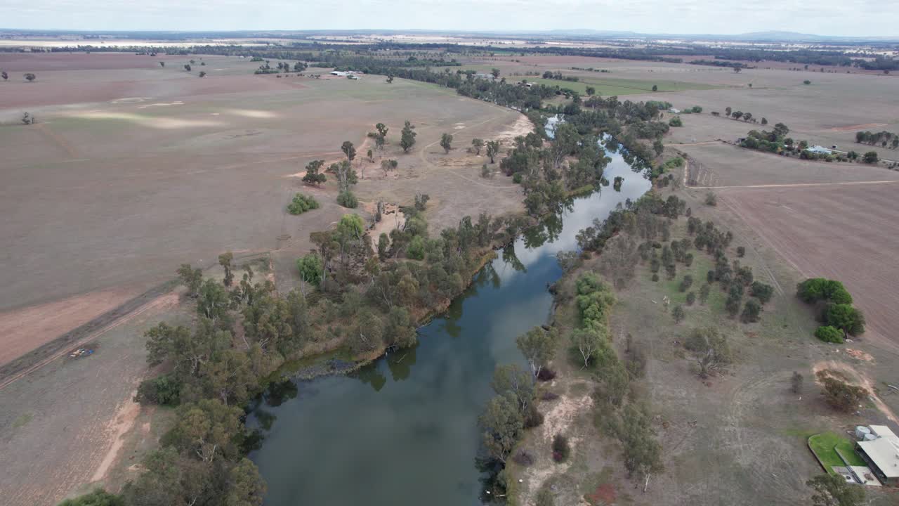 Drone view of the Loddon River, south of Bridgewater in central Victoria, Australia, May 2025.