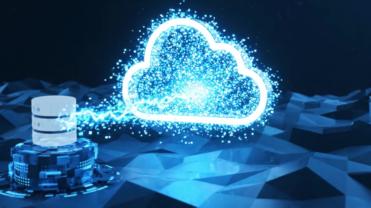 Dynamic Representation of Cloud Computing with Virtual Database Structures Showcasing Modern Technology and Data Management Innovations in a Futuristic Landscape