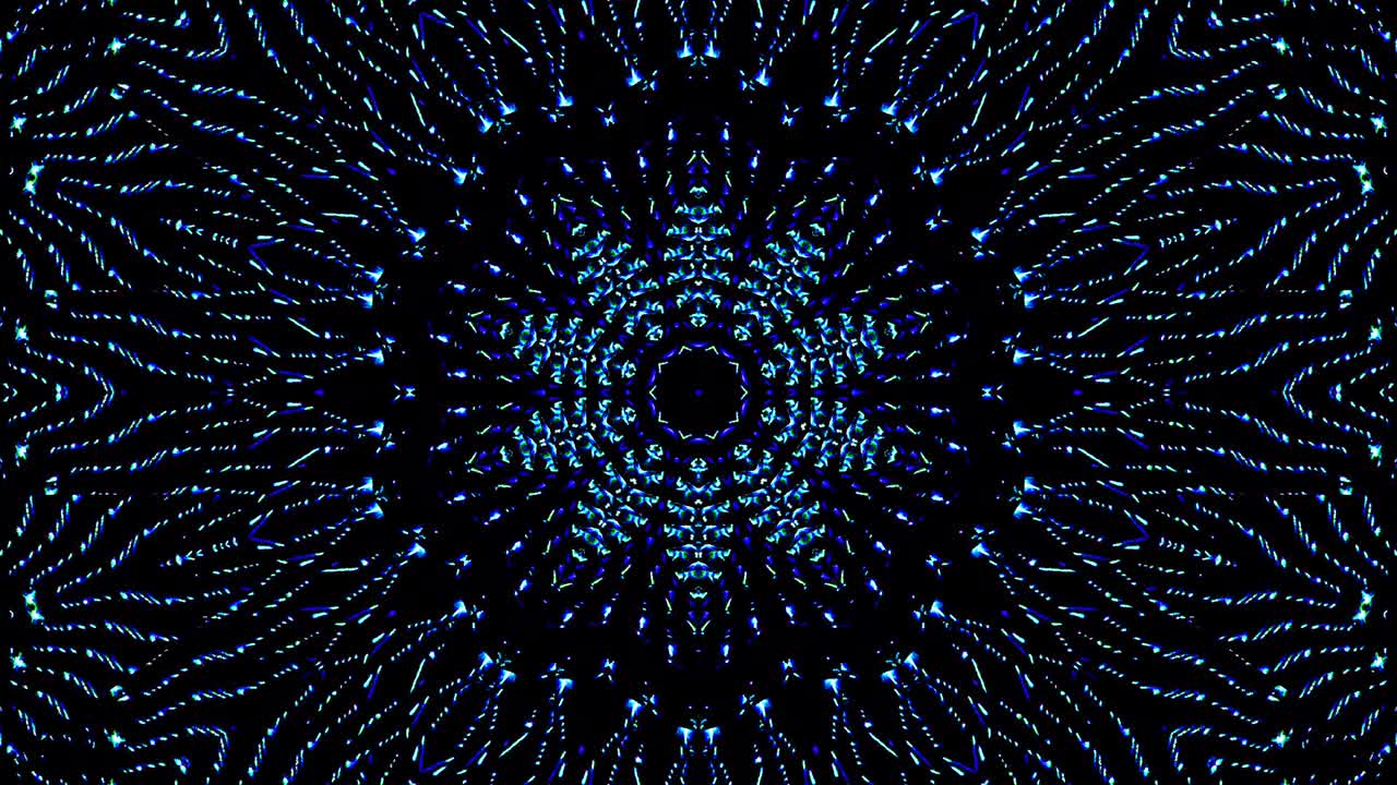 light wave abstract dots set blue color kaleidoscope black background