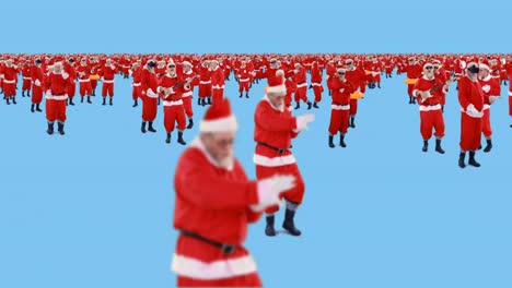 group of santa claus dancing and performing various activity