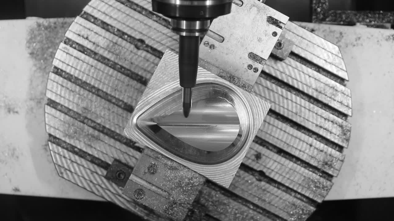 Metalworking CNC milling machine. Cutting metal modern processing technology.