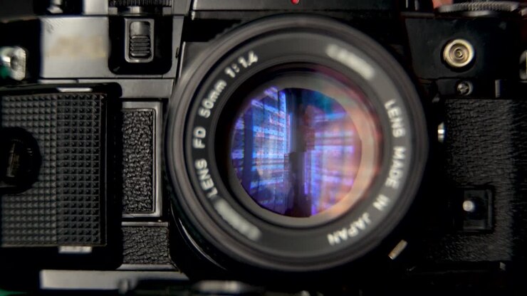 Blende öffnet und schließt an Vintage-Kameraobjektiv, Nahaufnahme einer Canon A1 in 4K
