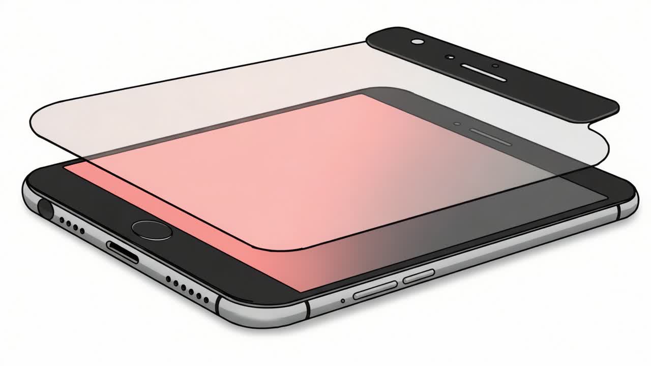 An Illustration of a Mobile Device with a Screen Protector Being Applied, Showcasing the Transition from Unprotected to Protected Screen View