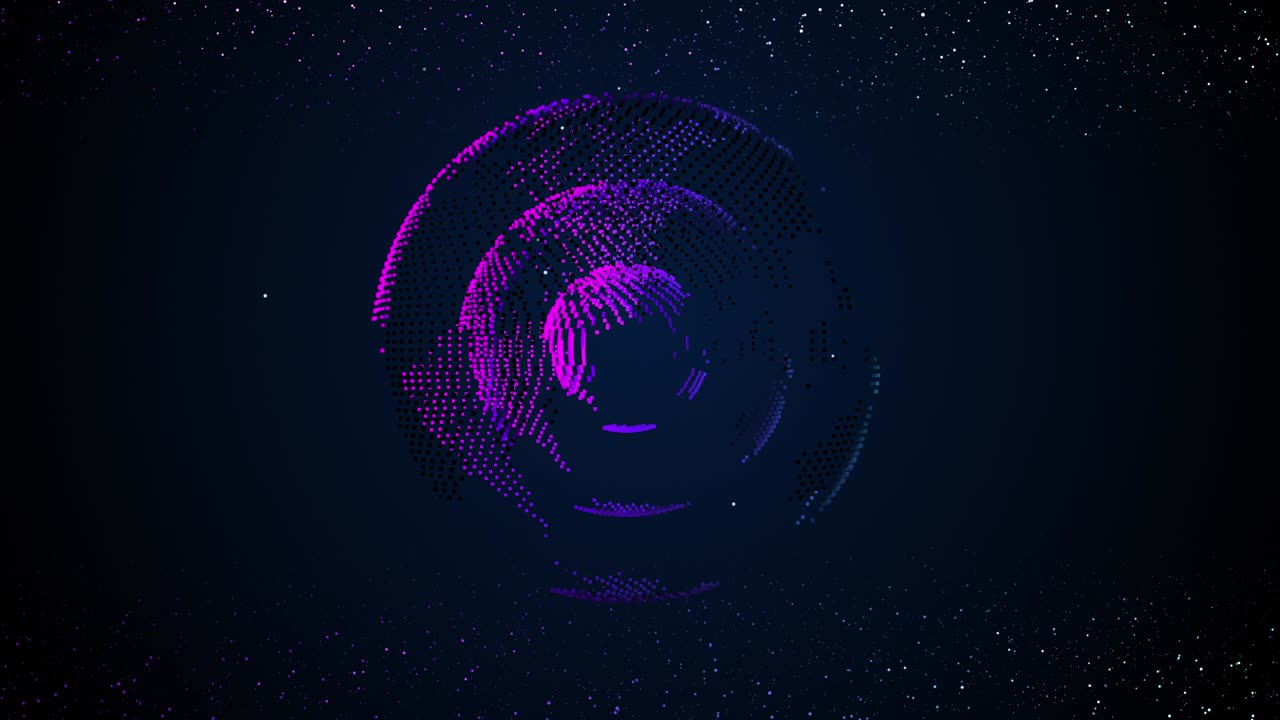 4k animation of a glowing sphere with fract al cloudlets particles motion.