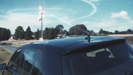 la torre se comunica con un moderno coche eléctrico autónomo