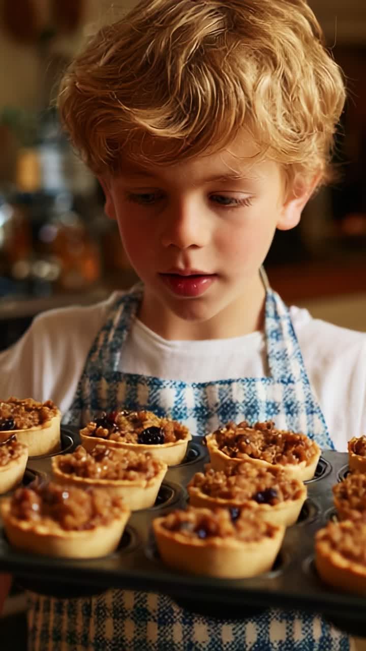 A Young Chef Proudly Displays His Homemade Pastries, Showcasing Deliciously Baked Tarts Filled with Nutty Mixtures, Ready to Be Savored and Enjoyed by Family and Friends, Bringing Joy and Sweetness to Every Bite