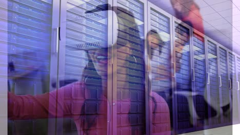 Woman-using-VR-headset-with-Server-Room-background