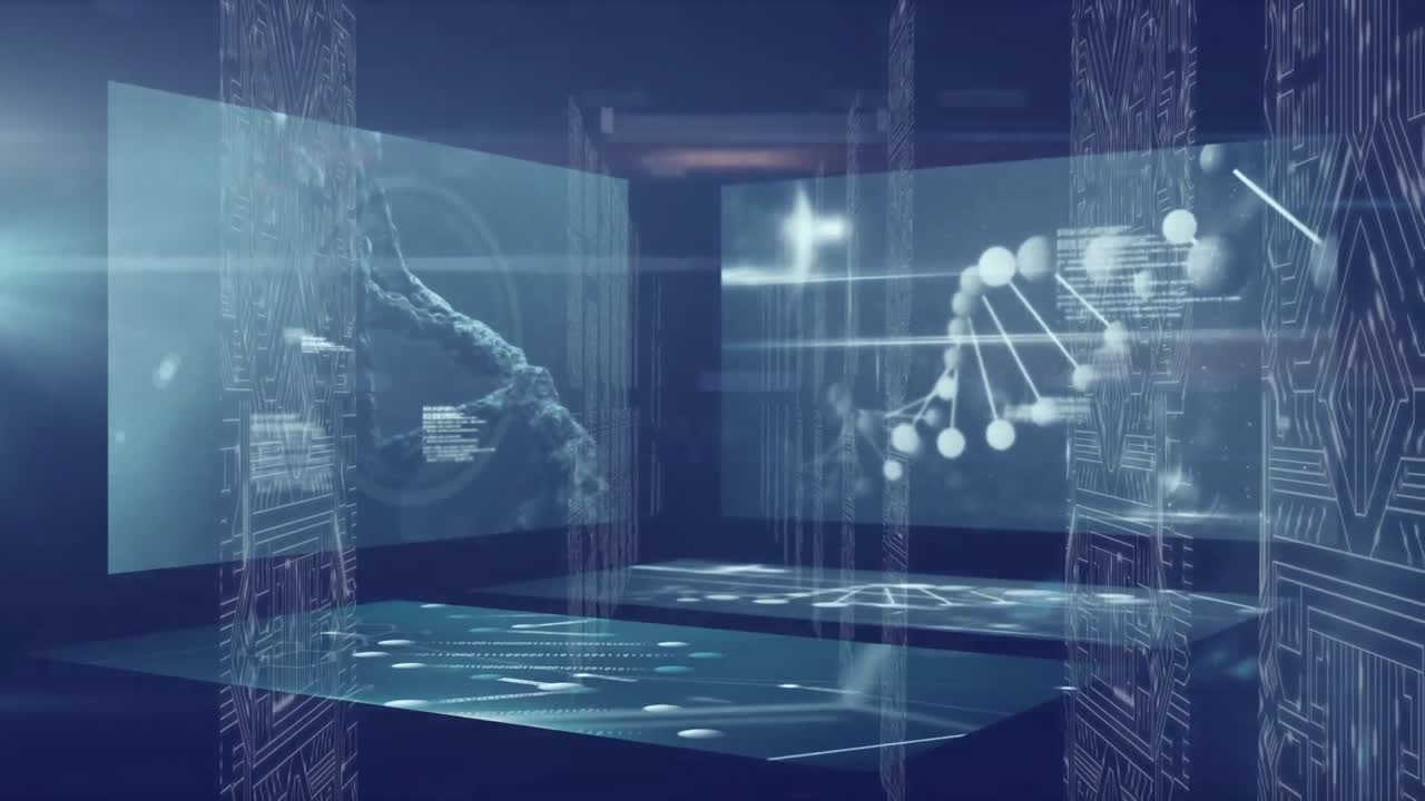 파란색 배경에 있는 데이터 처리의 애니메이션