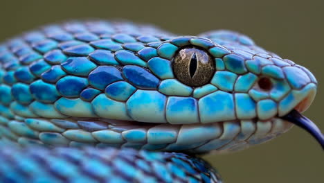 close-up of a blue viper snake's head