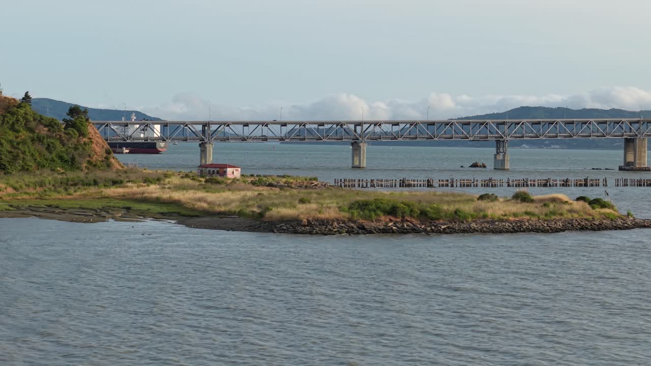 Aerial details of the shore of Point Molate Beach in Richmond California.