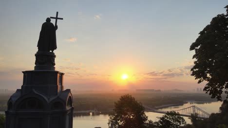 ukraine, kiev in the morning at dawn - monument to vladimir the great