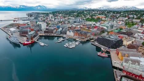 View-of-a-marina-in-Tromso,-North-Norway