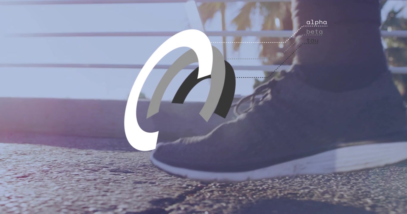 Male runner executing heel-toe gait on asphalt, foot stepping initiating ring syncing for sports