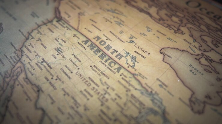 North American continent on a map