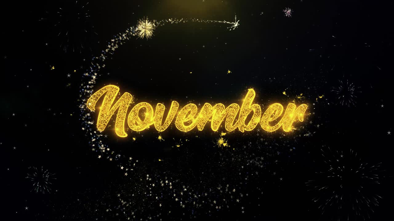 Grafica testuale di novembre con fuochi d'artificio