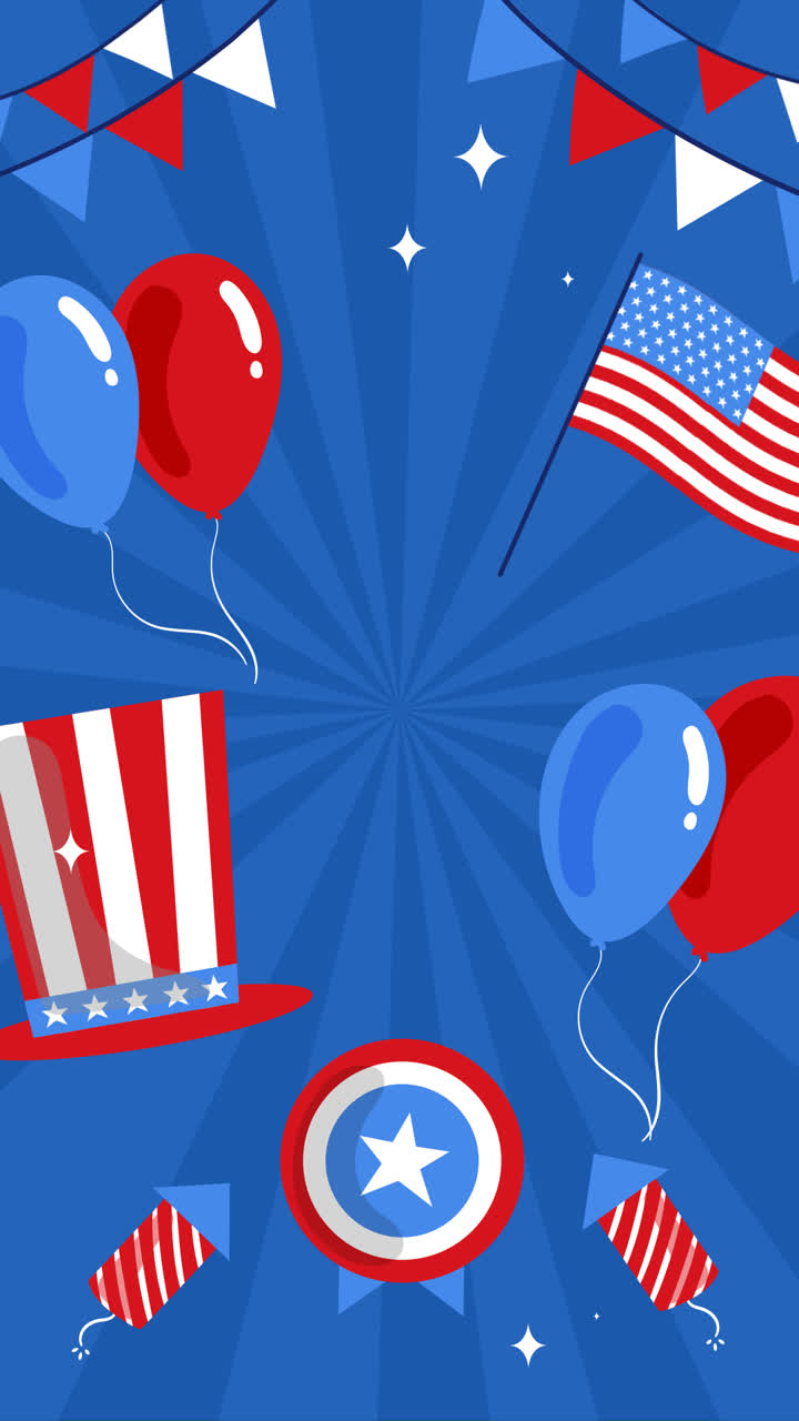 Motion Graphic of Hand drawn 4th of july - independence day illustration