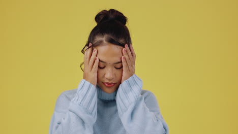 Young-asian-woman,-stress-headache