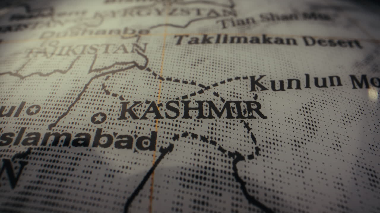 Close-up of a world map focused on Kashmir region