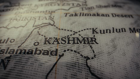 close-up of a world map focused on kashmir region