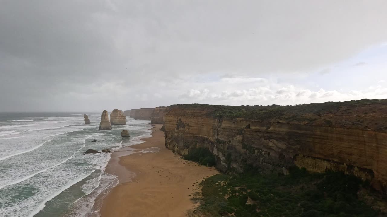 Panoramic view of cliffs and ocean waves