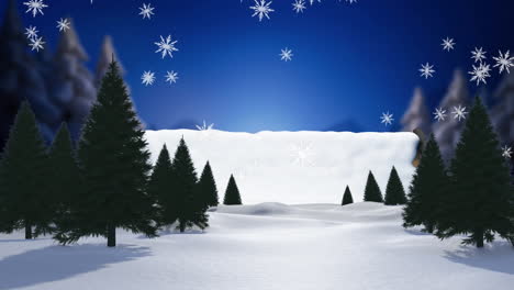 animation of snow falling over fir trees and winter scenery