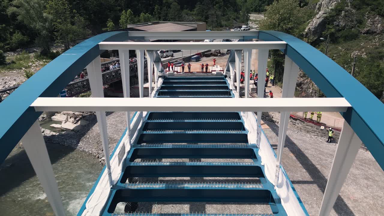 Bridge rigging underway on construction site in Tende, Breil-sur-Roya, South of France