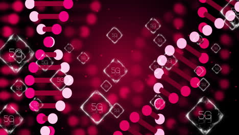 5g network technology animation over red and pink abstract shapes