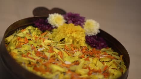 rangoli of flowers india diwali in water pot